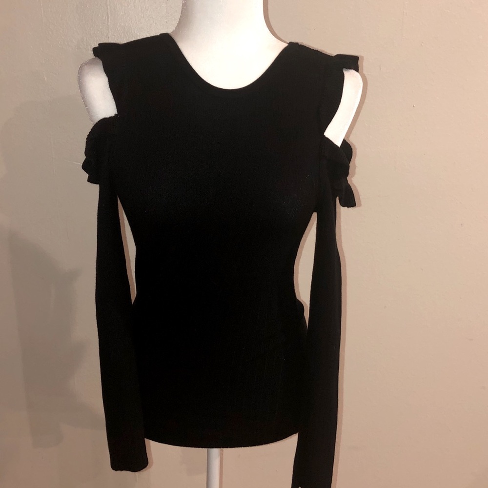 WHBM SIZE XS Black cold shoulder sweater w ruffles